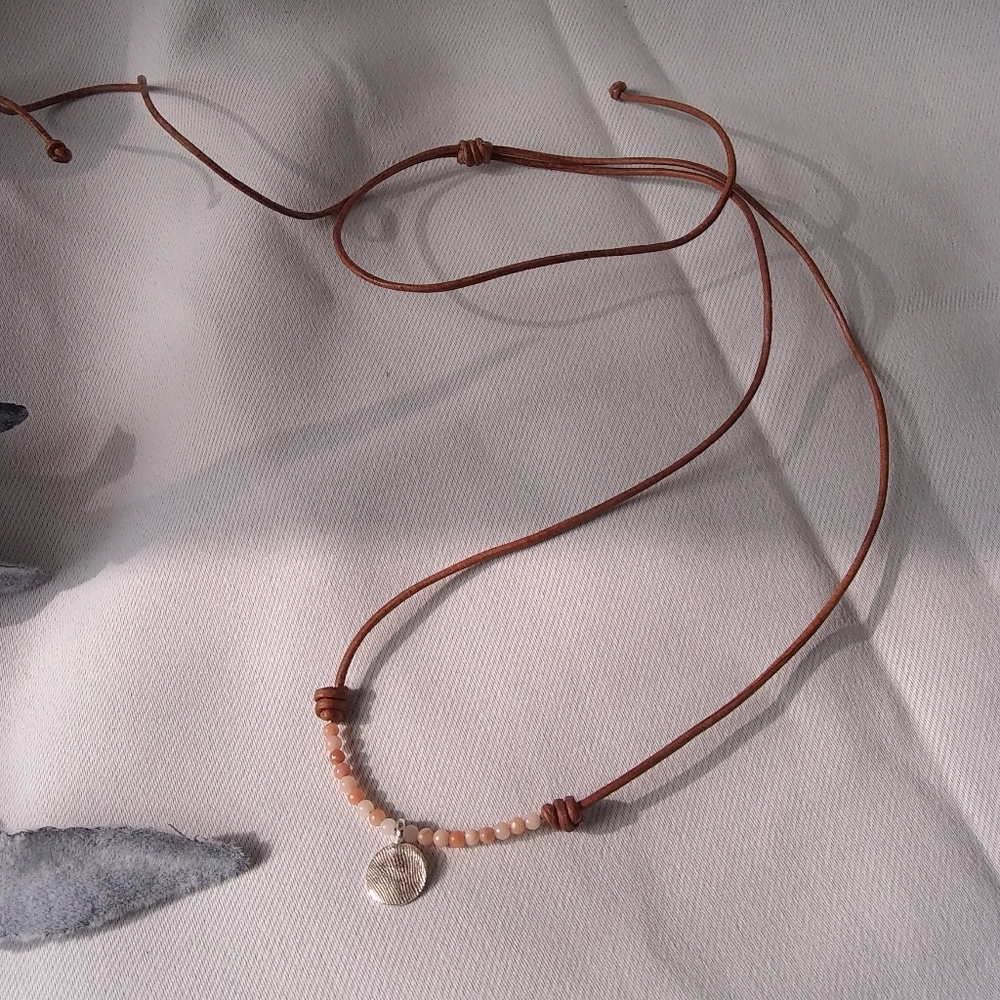 Guatemalan leather and bead Necklace